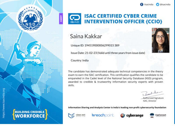 'Saina Kakkar, India's Cyber Crime Intervention Officer (CCIO) and www.teencybershield.org'