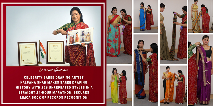 Stylist Kalpana Shah from Mumbai Performs Marathon Saree Draping for Straight 24 Hours in 226 Different Styles Enters Limca Book Records